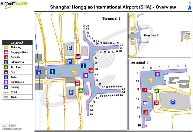 Plan des terminaux aéroport de Shanghai