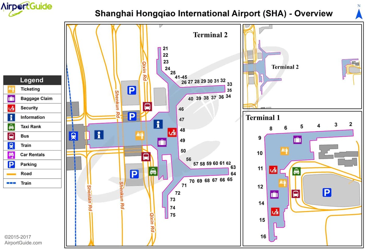 Plan des terminaux aéroport de Shanghai
