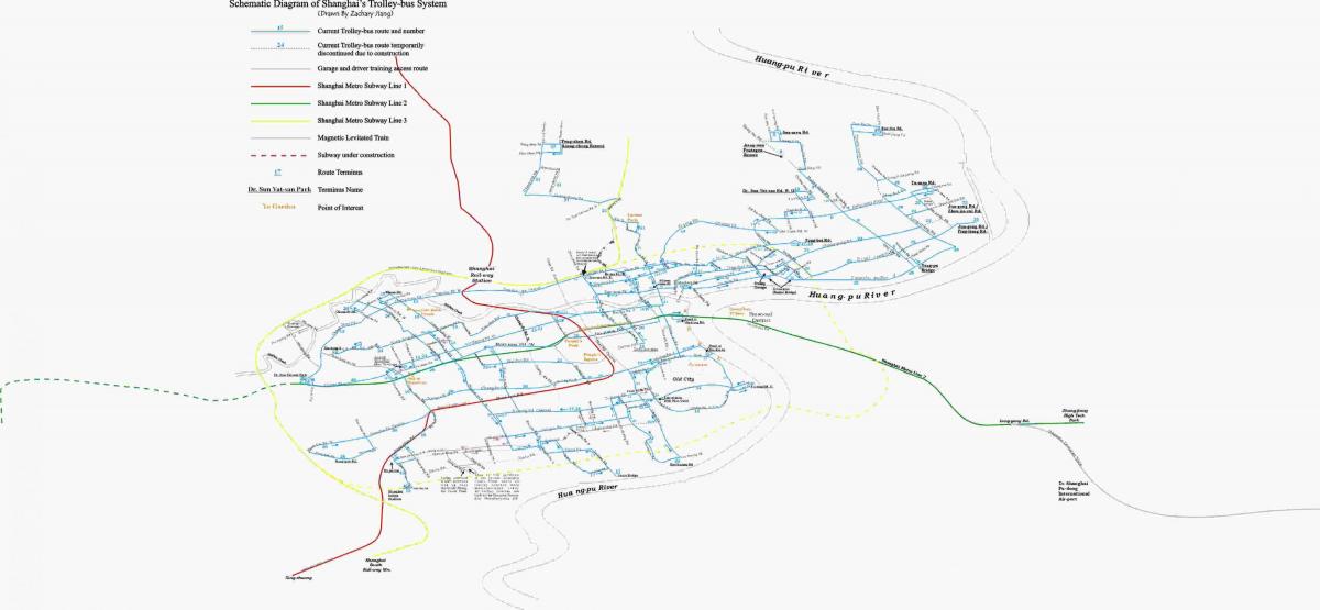 Plan des stations trolley de Shanghai